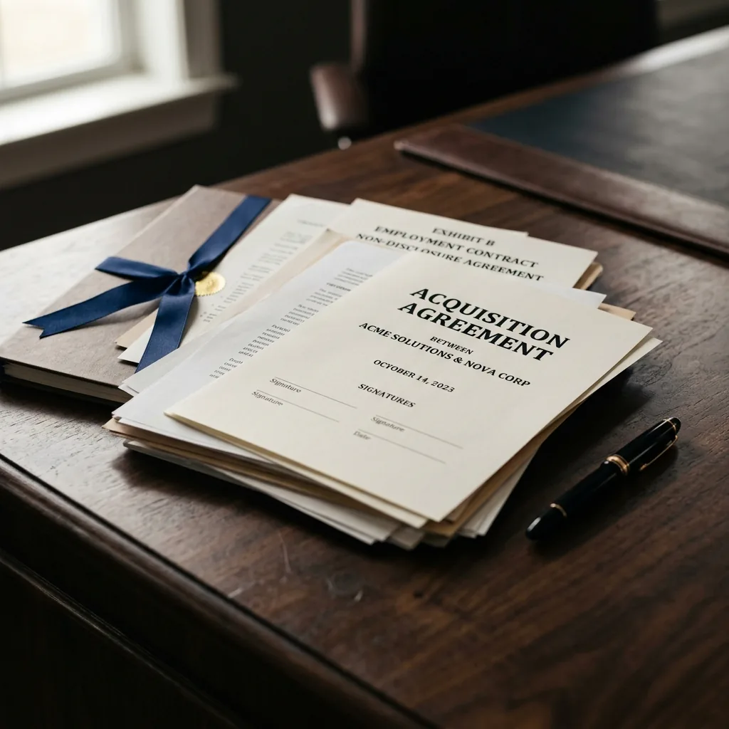 Documentos jurídicos e contrato empilhados sobre mesa de madeira escura para análise de viabilidade do caso